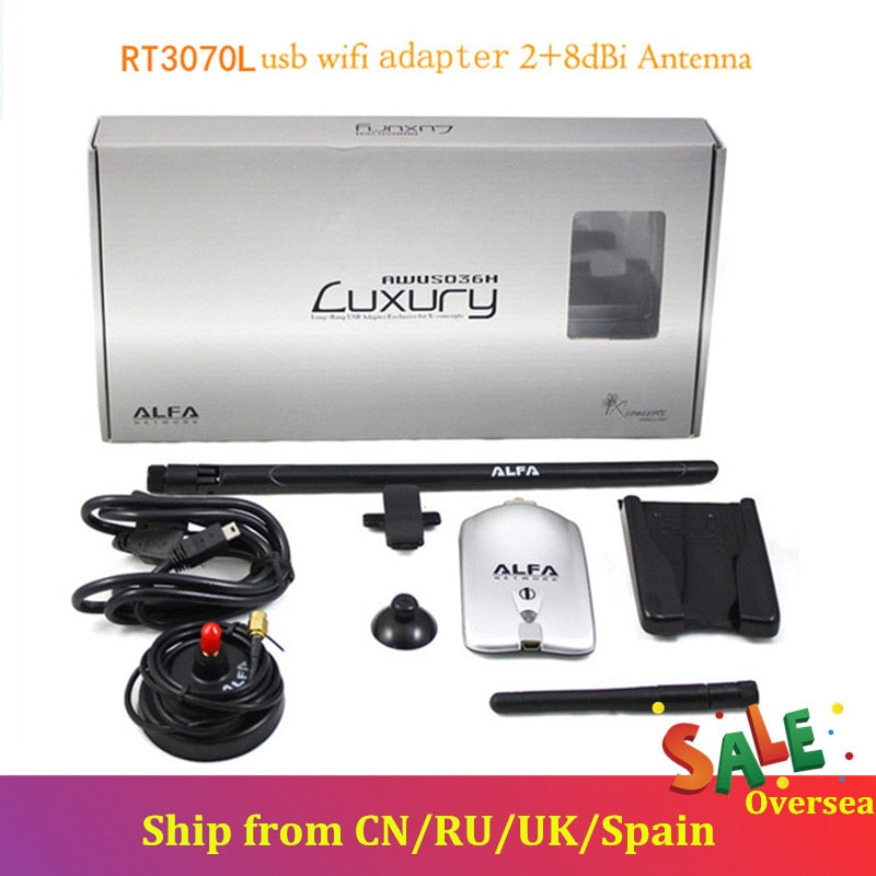 Alfa AWUS036NH RT3070L Chipset  150Mbps Wireless Luxury USB Wifi Adapter With 8dBi+2dBi Antennas - Script Kiddie